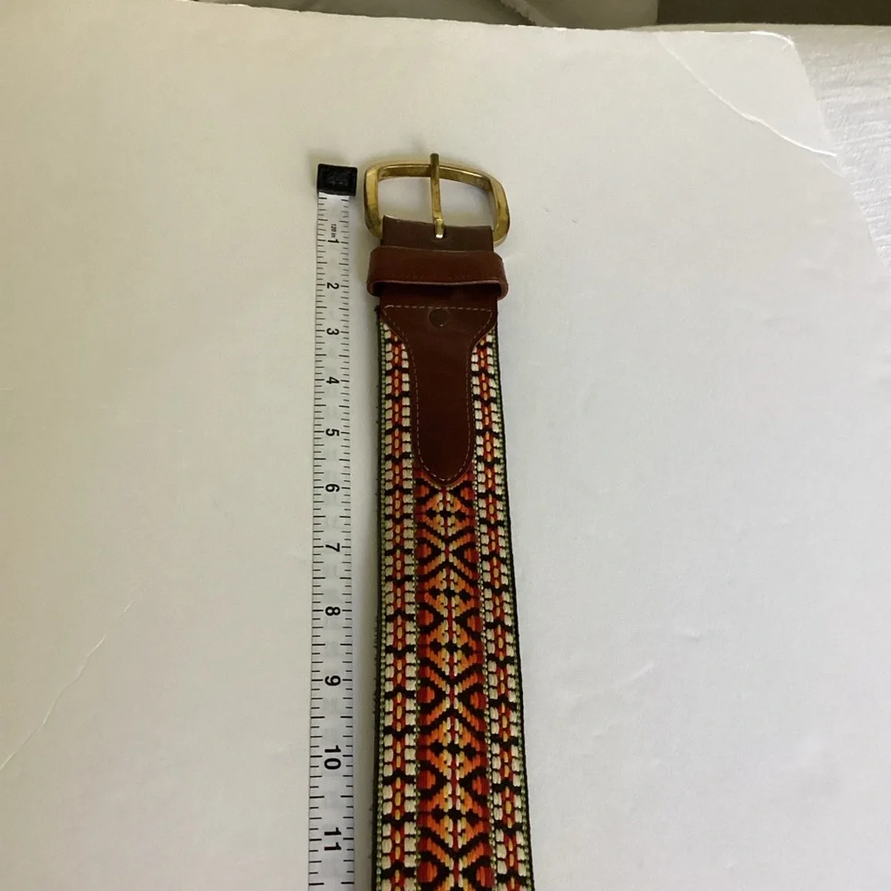 Tex Tan Genuine Leather Belt Handcrafted Southwest Woven Design Brass Buckle 38